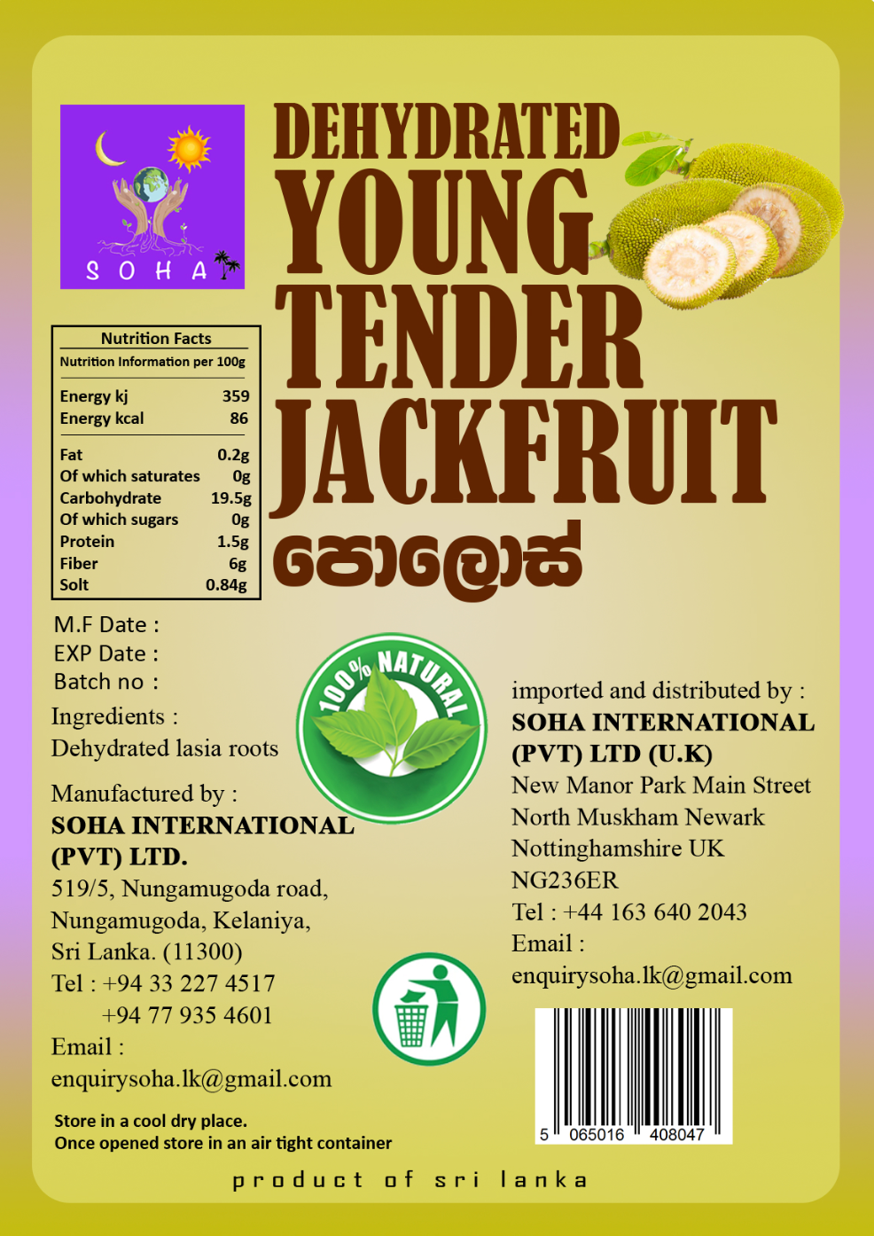 Dehydrated Young Tender Jackfruit